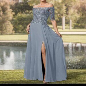 A-Line Off-The-Shoulder 1/2 Sleeves Mother Of The Bride Dresses With Split Front